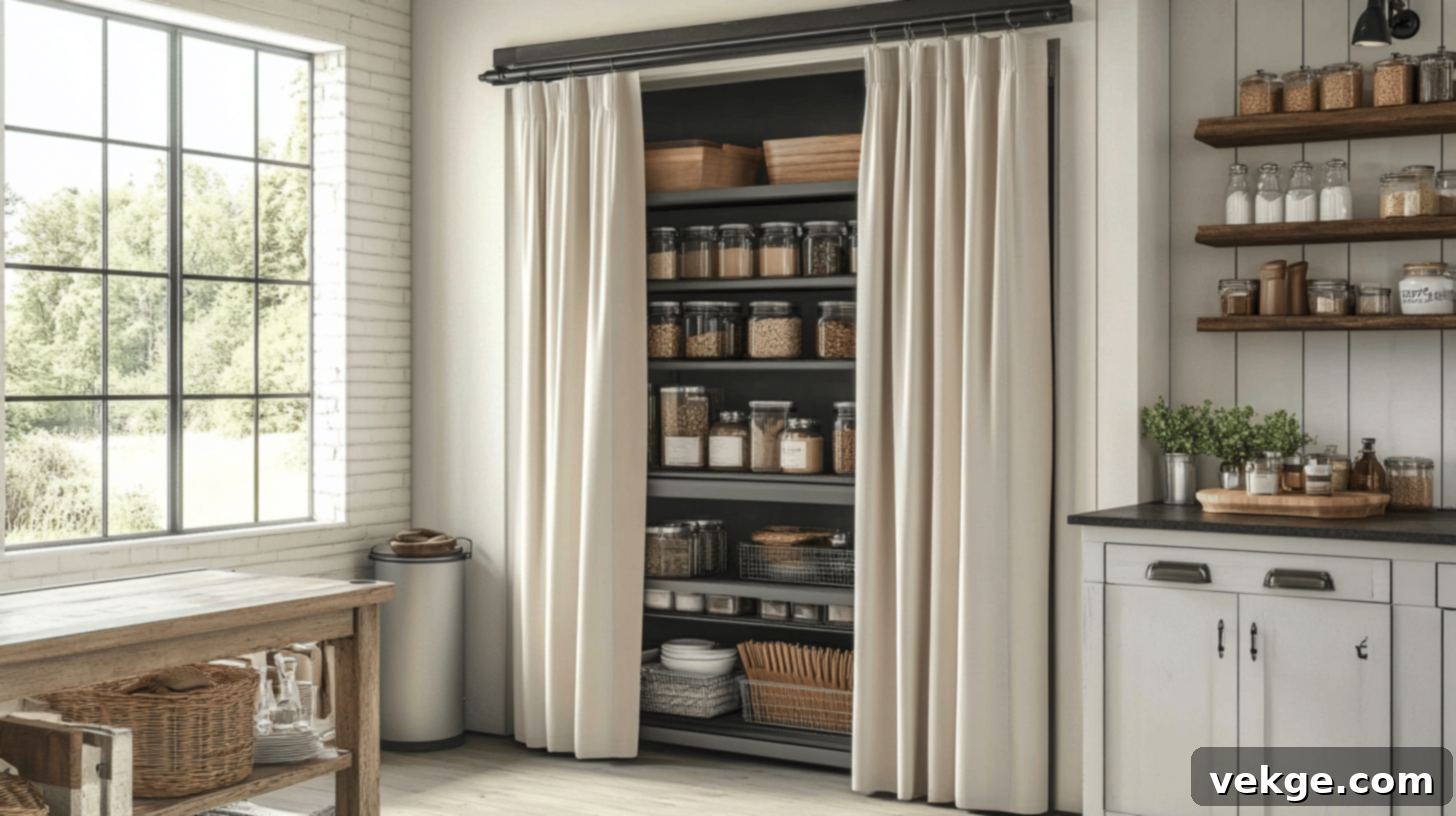 Decorative Tension Curtain for Open Pantry Area