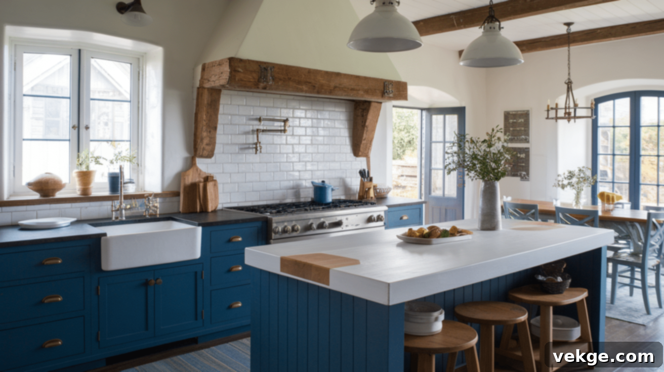 Cobalt Blue Cabinets with White Butcher Block Countertops