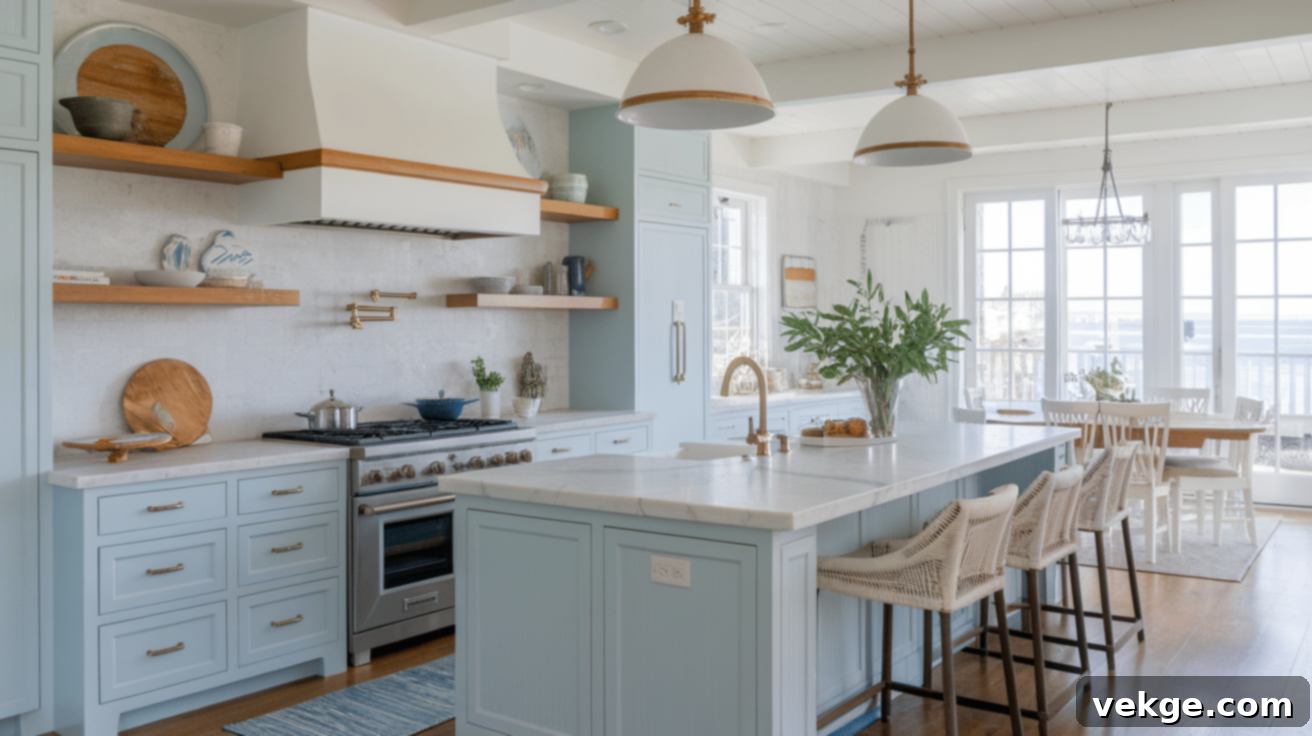 Light Blue Cabinets with White Marble Countertops