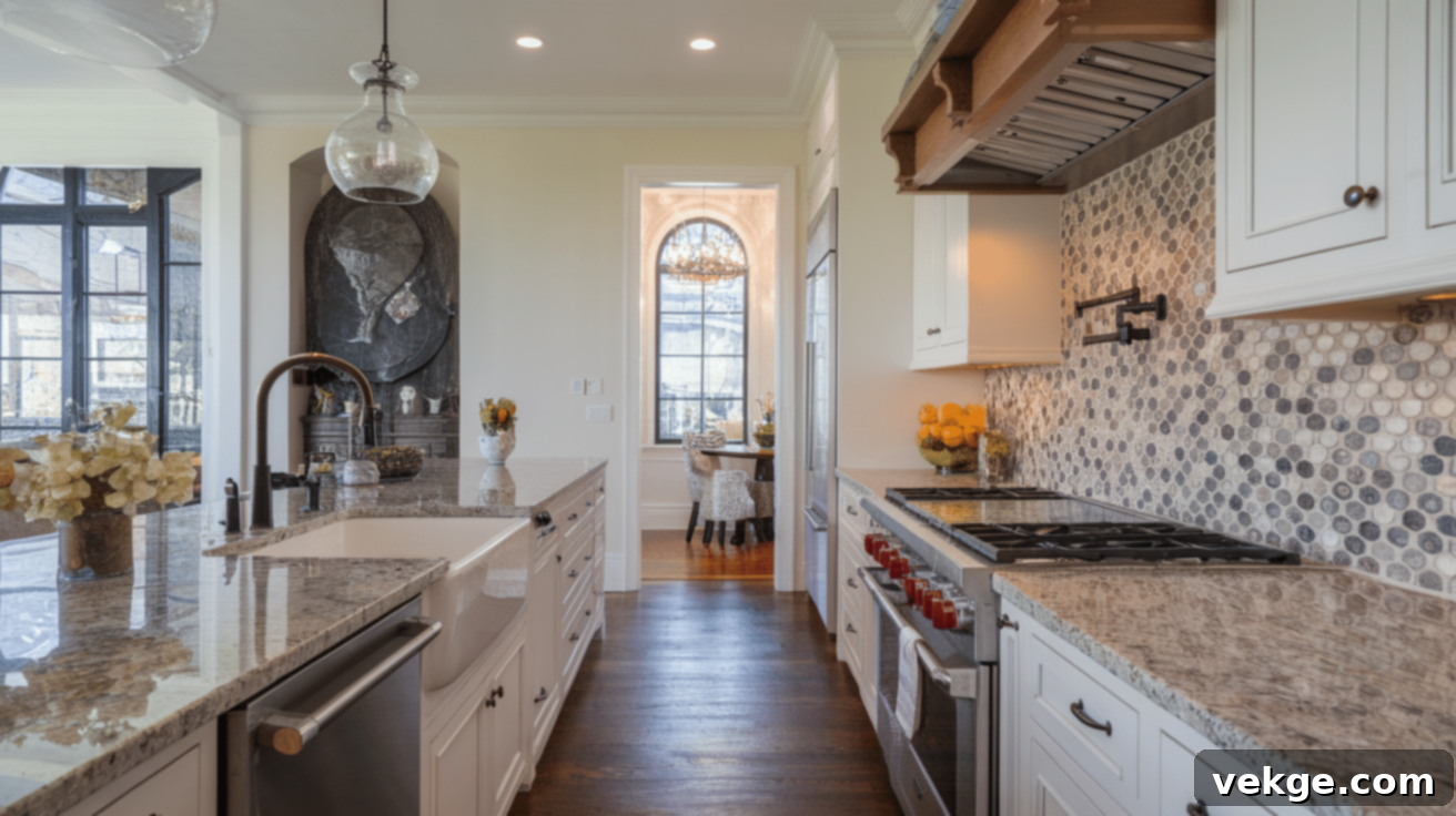 Granite Countertop with Classic Mosaic Tile Backsplash