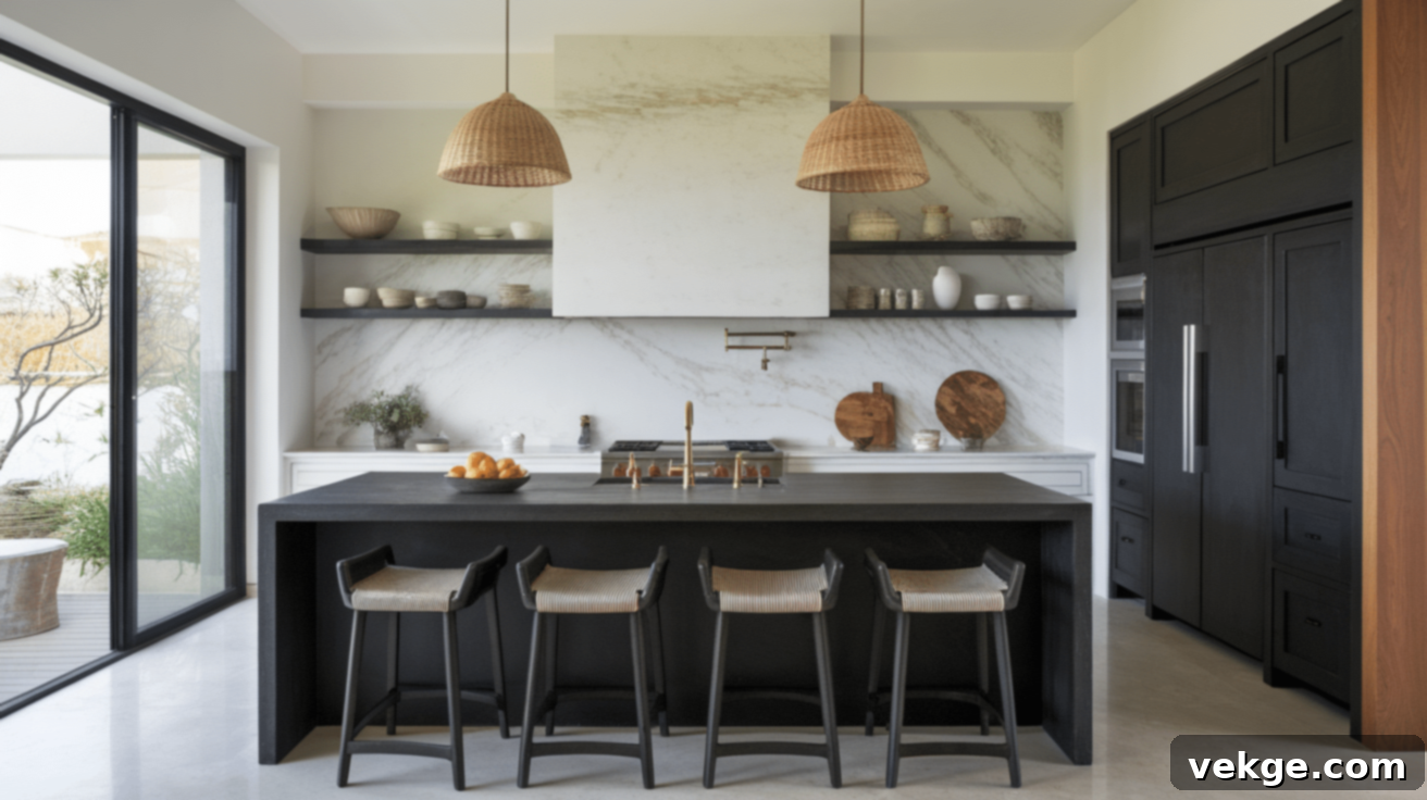 Black Soapstone Countertop with White Marble Backsplash