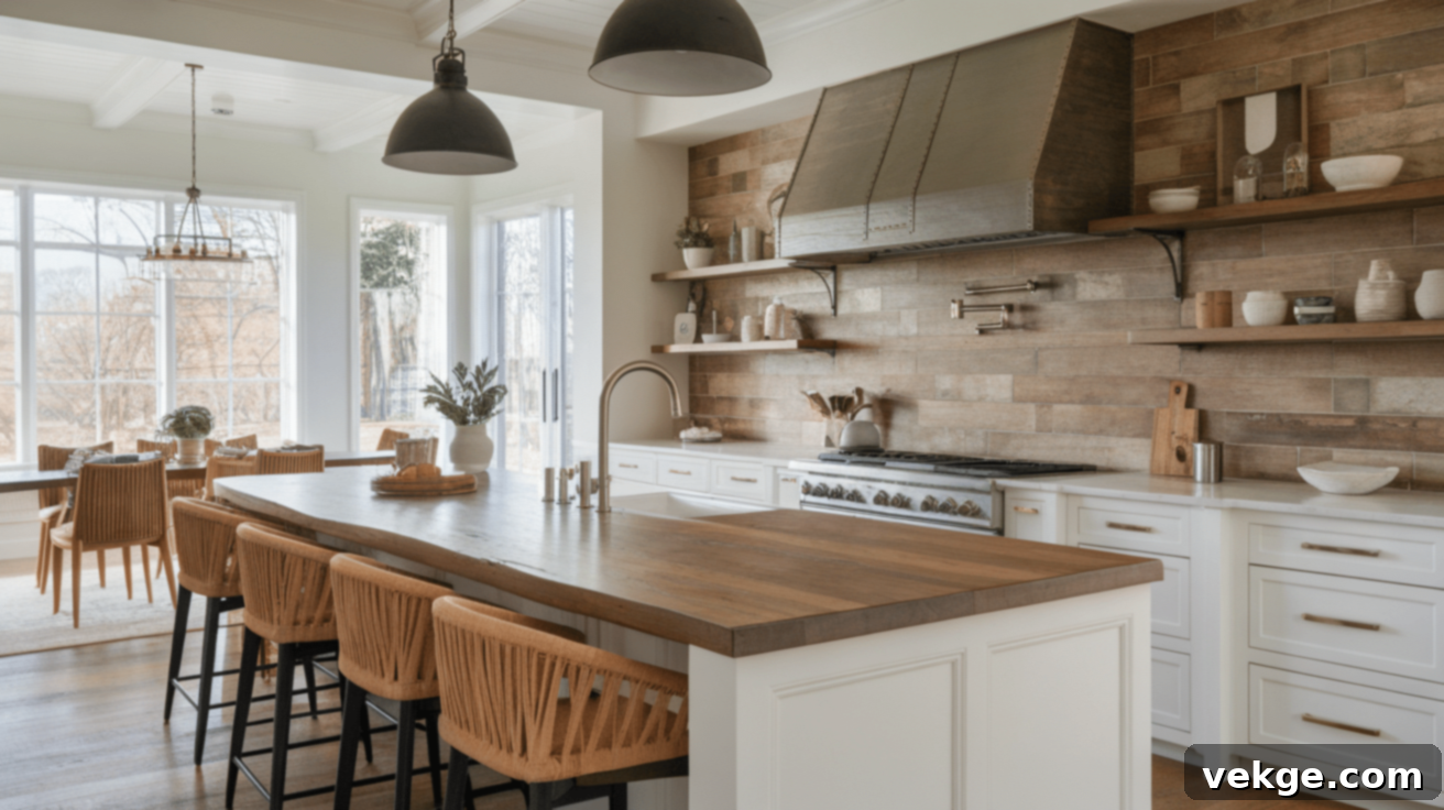 Wood-look Countertop with Matching Wood Tile Backsplash