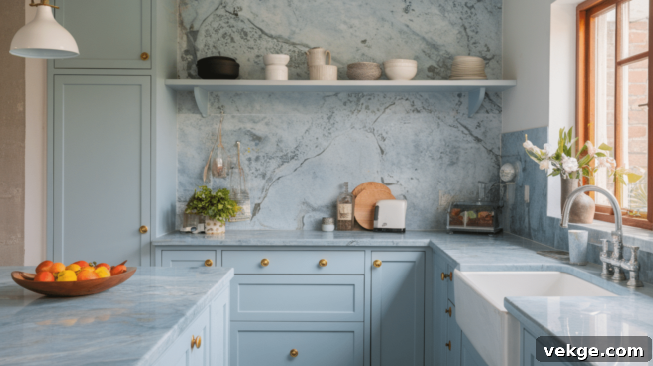 Blue Marble Countertop with Light Gray Backsplash