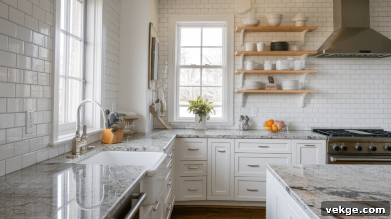 Granite Countertop with Classic White Subway Tile Backsplash