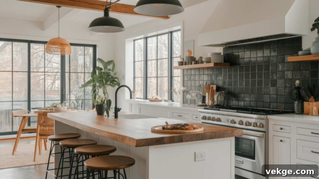 Wood Countertop with Black Tile Backsplash