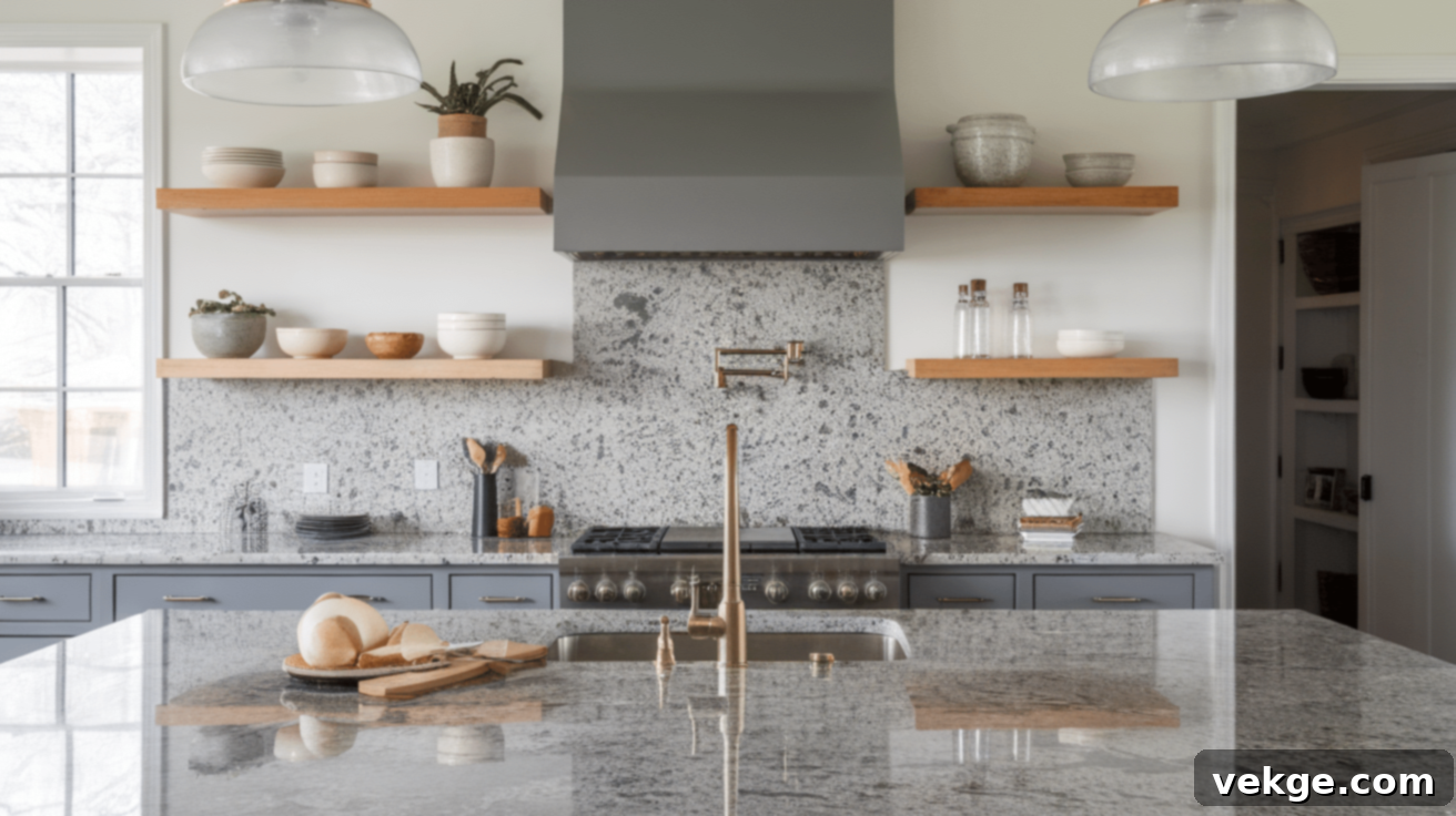 Granite Countertop with Complementary Gray Backsplash