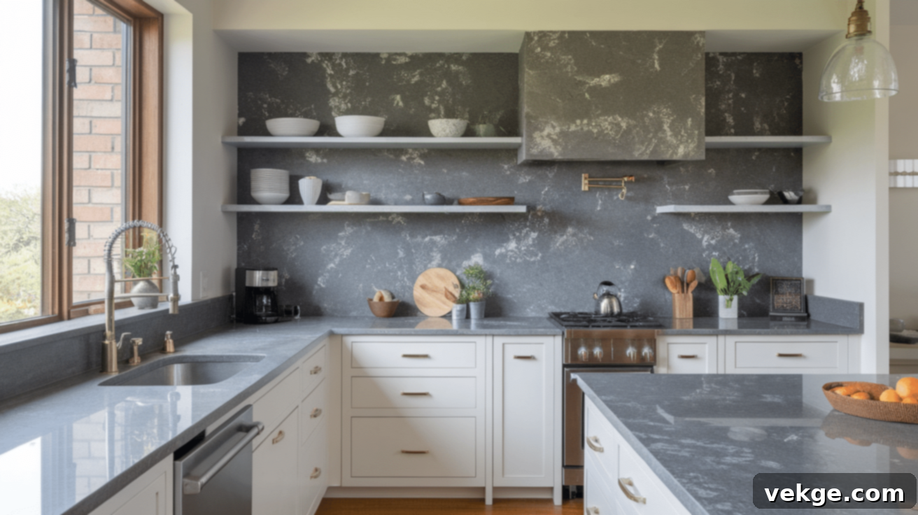 Gray Quartz Countertop with Gray Tile Backsplash