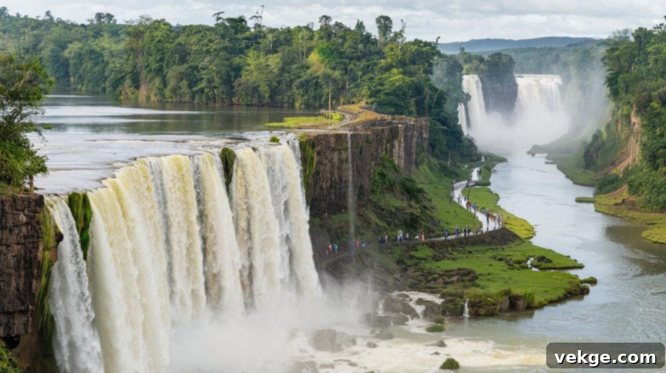 Sapo Falls, wide falls in Canaima Lagoon where visitors can walk behind the water curtain