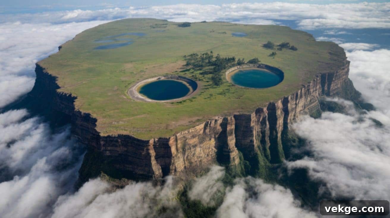 Sarisariñama tepui, an ancient mountain with multiple sinkholes and rock formations dating back 1.7 billion years