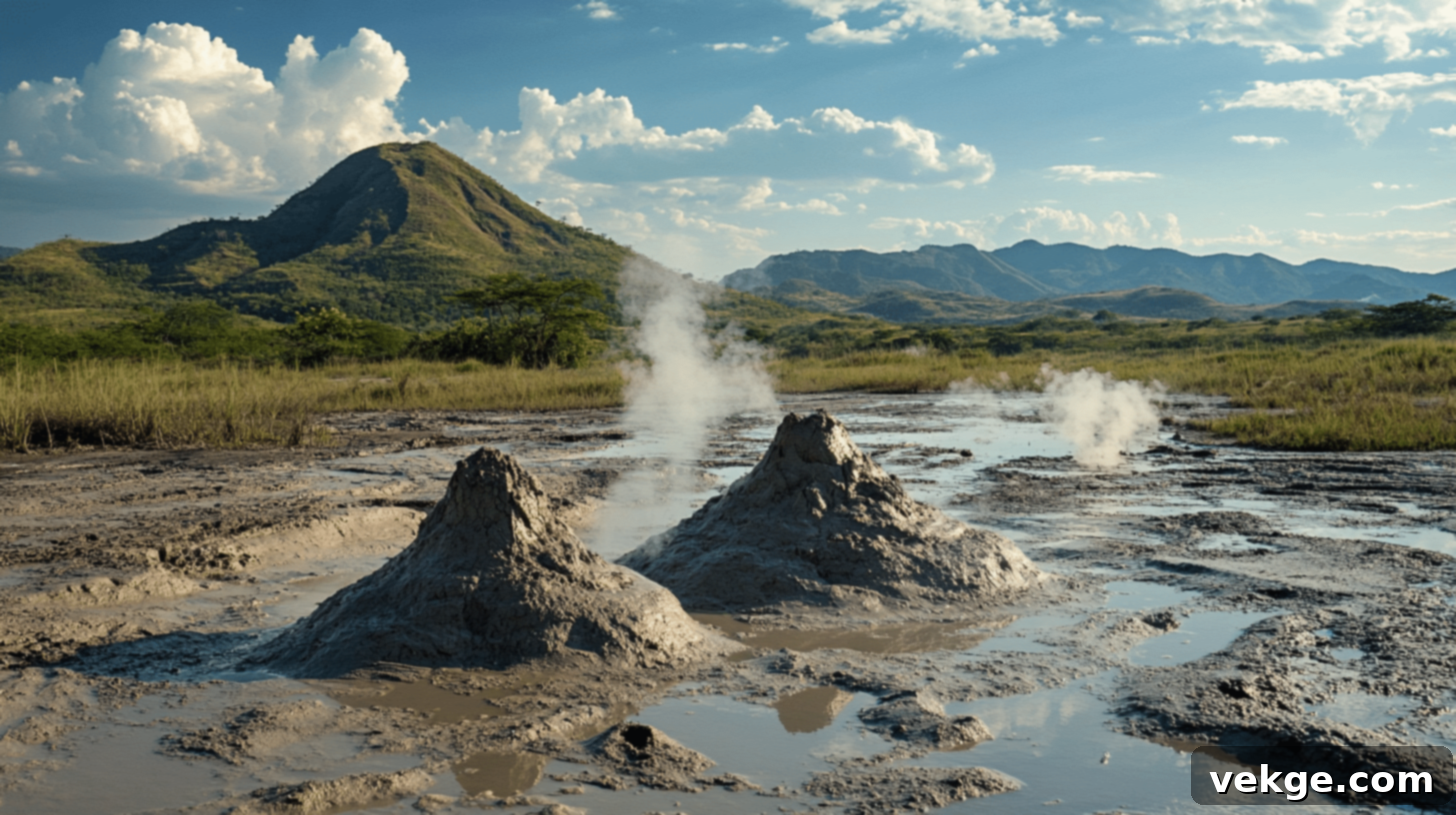 Pedernales Mud Volcanoes, unusual geological features bubbling with methane gas and mud