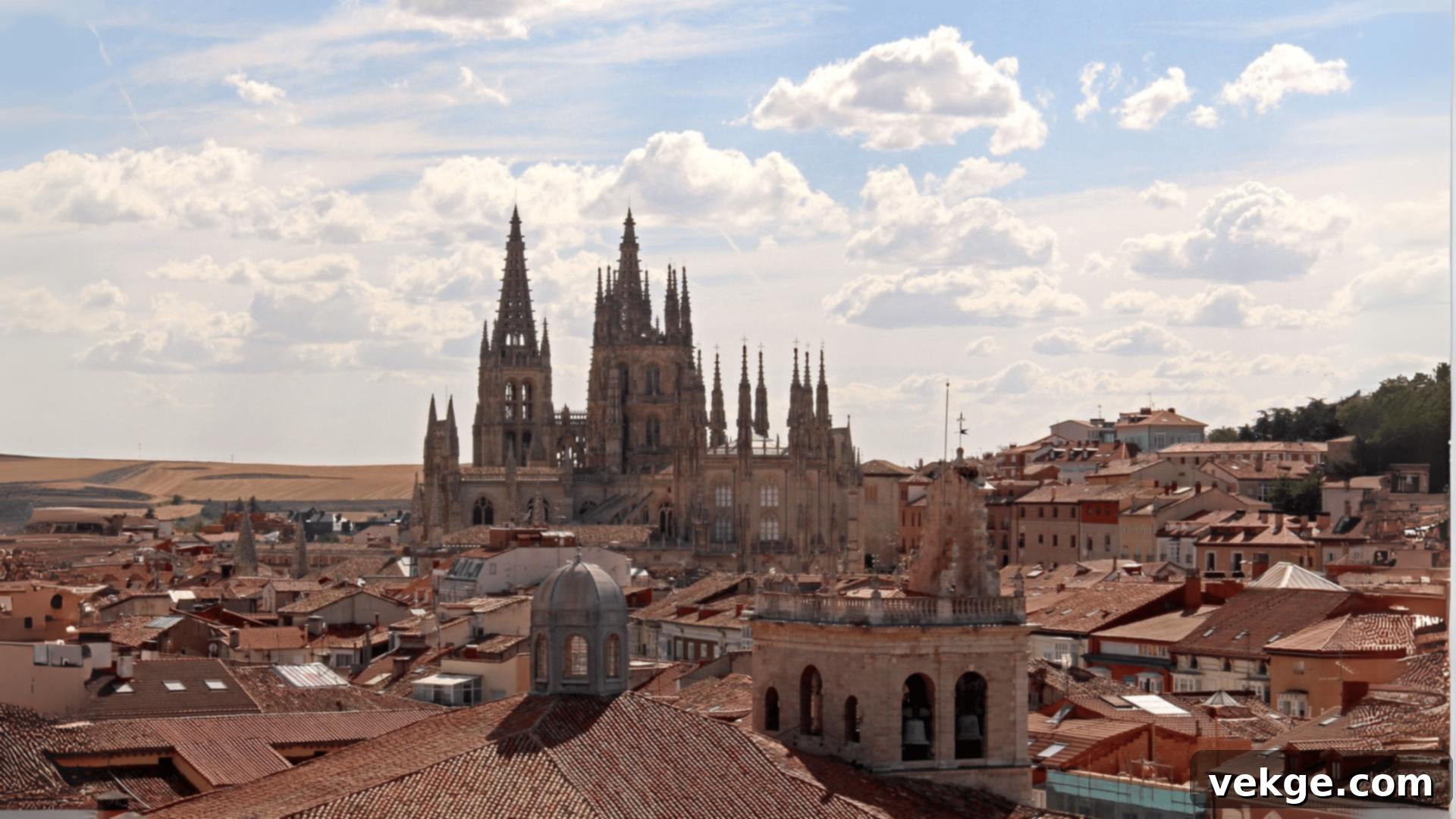 The intricate Gothic facade and spires of Burgos Cathedral, a UNESCO World Heritage site.