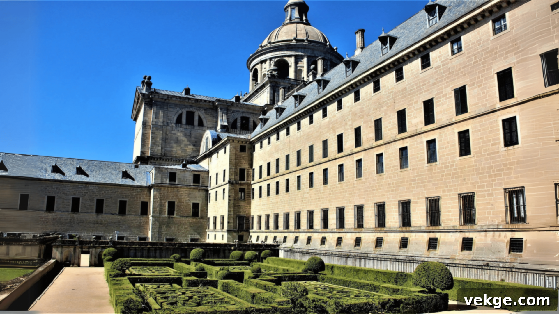 The imposing Renaissance architecture of the Monastery of El Escorial, a royal complex near Madrid.