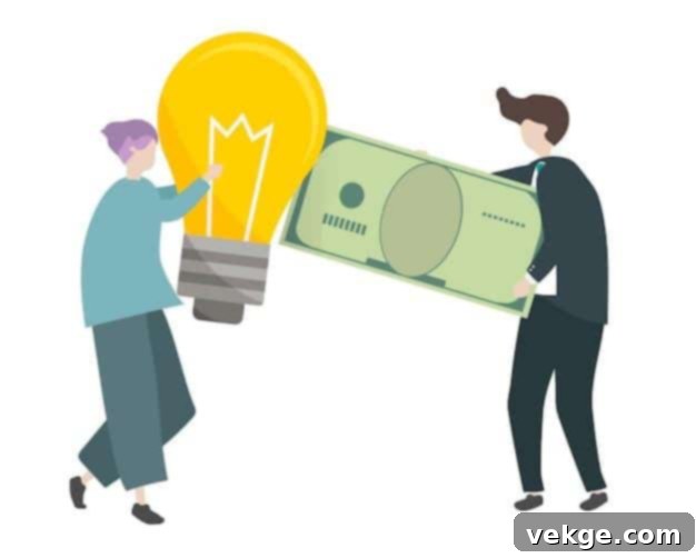 Illustration of characters trading money with ideas