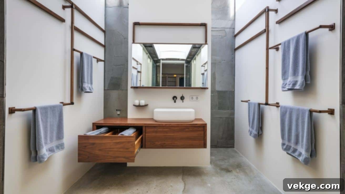Floating Vanities and Towel Racks for Spacious Look