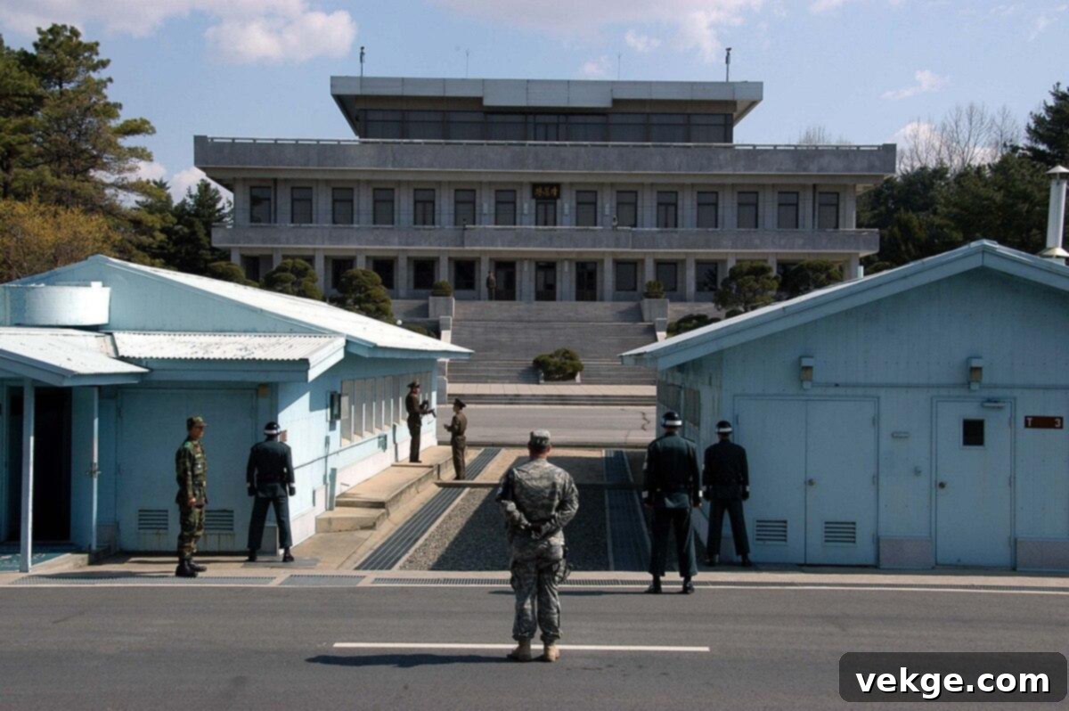 The Korean DMZ, the heavily fortified border area between North and South Korea, offering insights into the Korean conflict.