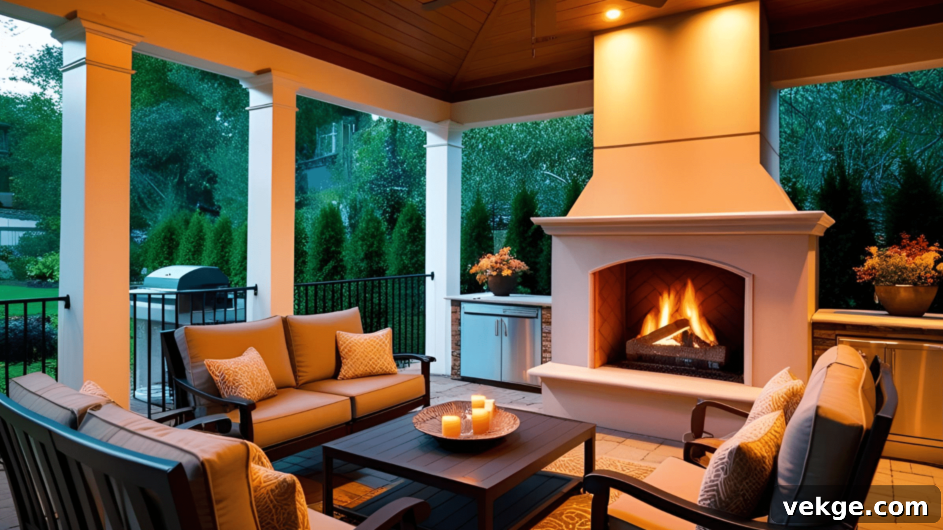 Cozy Outdoor Fireplace with seating