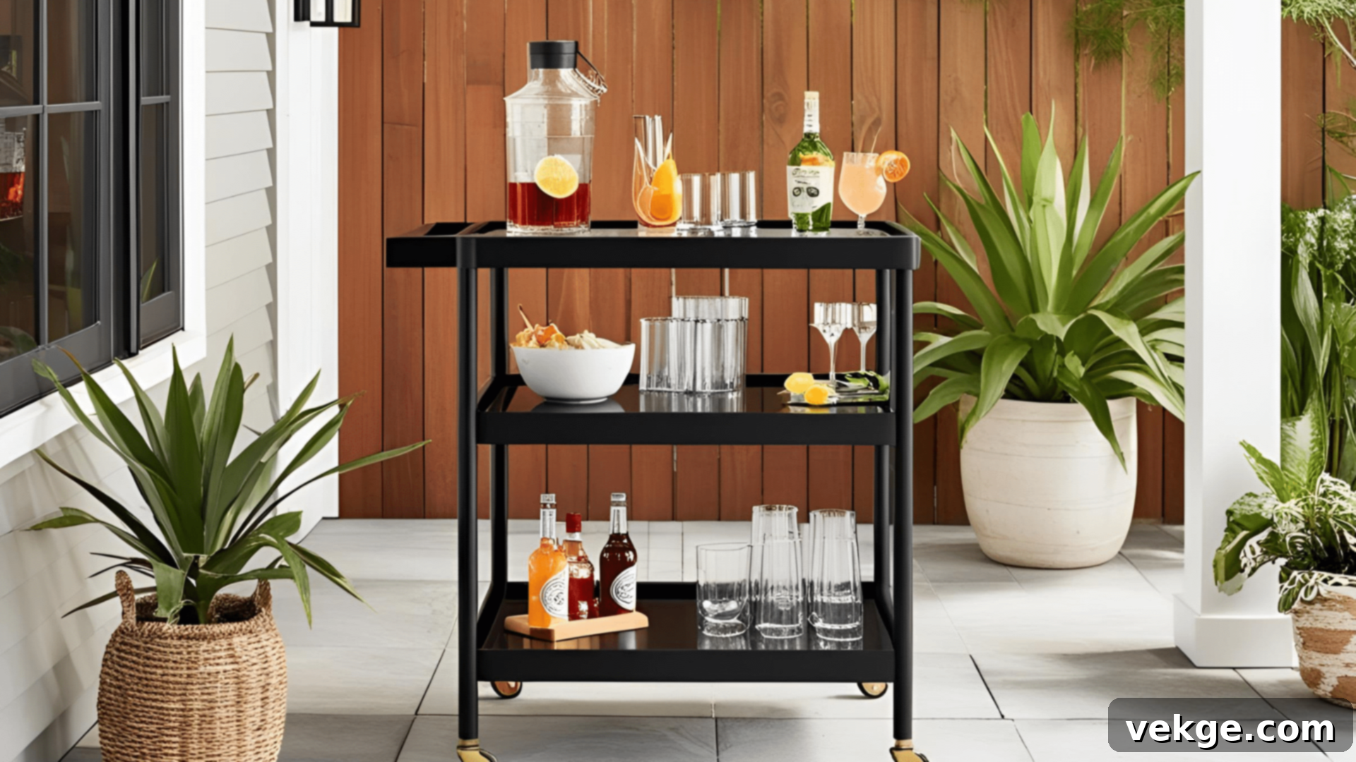 Stylish Outdoor Bar Cart with drinks and accessories
