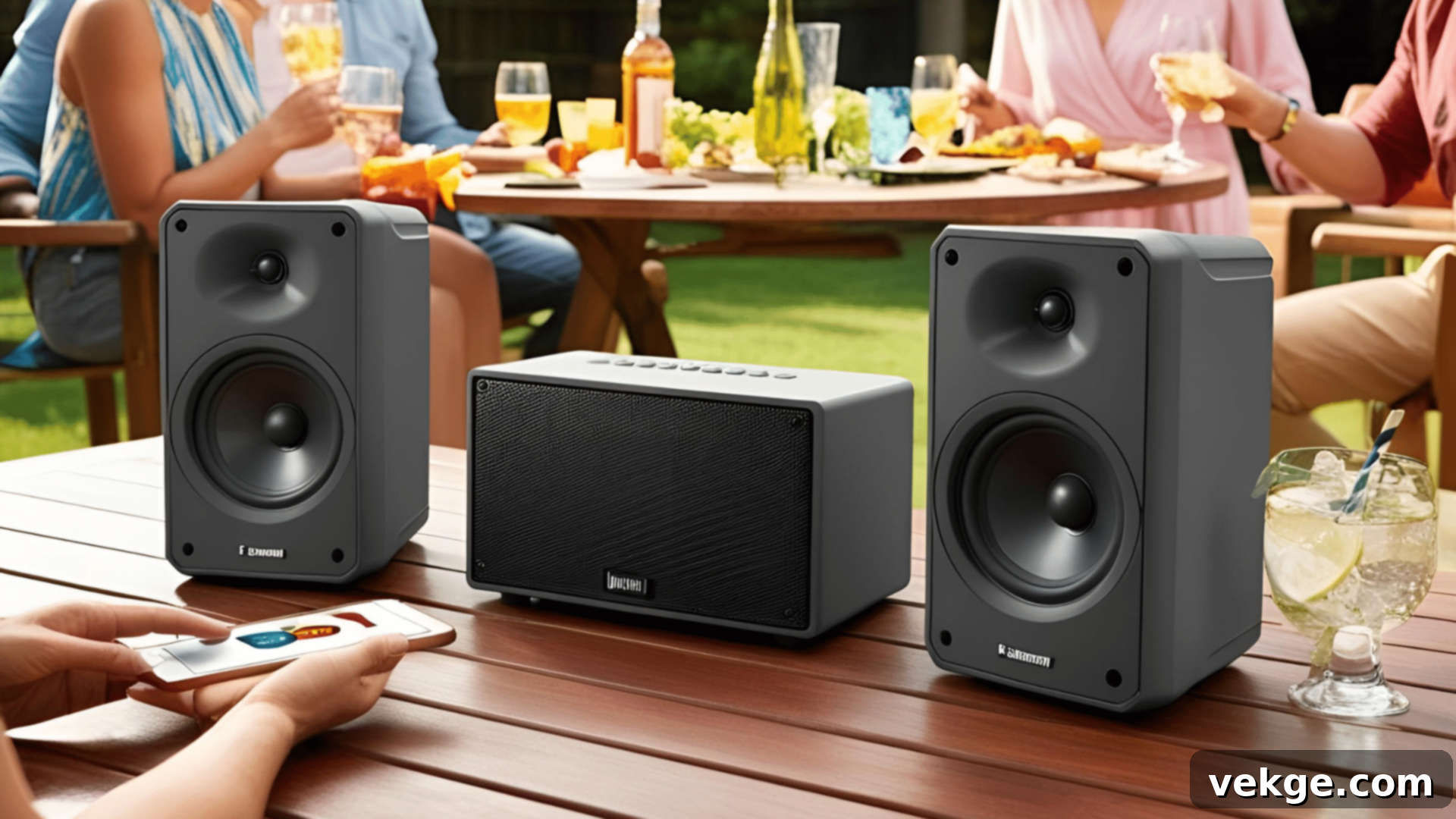 Outdoor Music System with hidden speakers in a garden