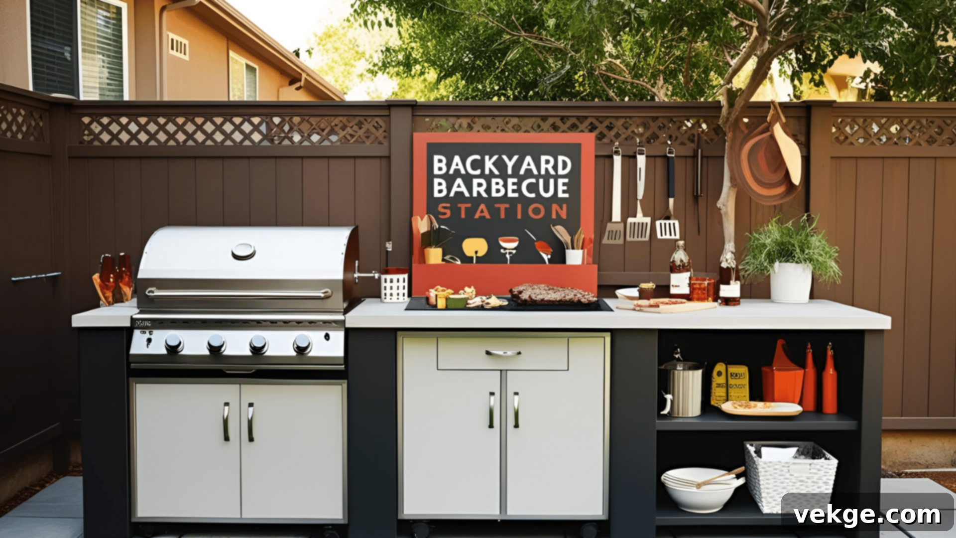 Backyard Barbecue Station with a grill and countertop