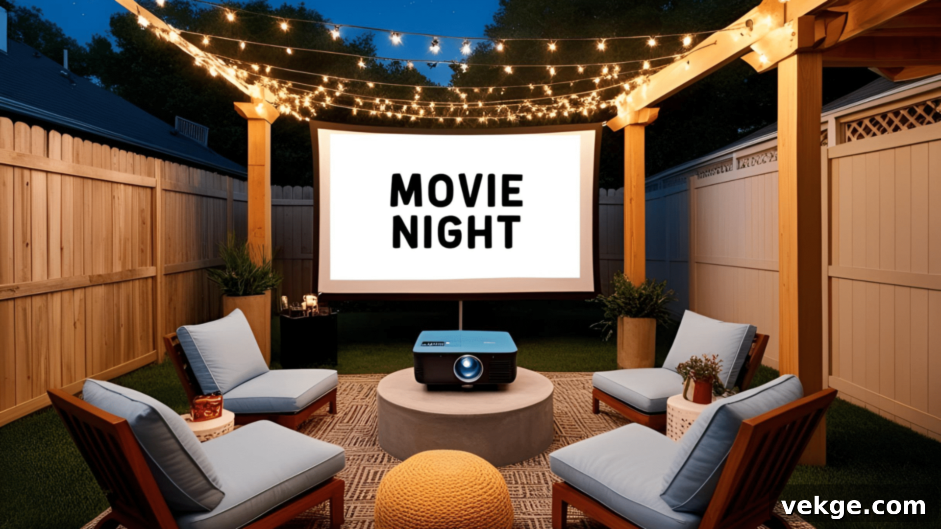 Outdoor Movie Night Area with projector and comfortable seating
