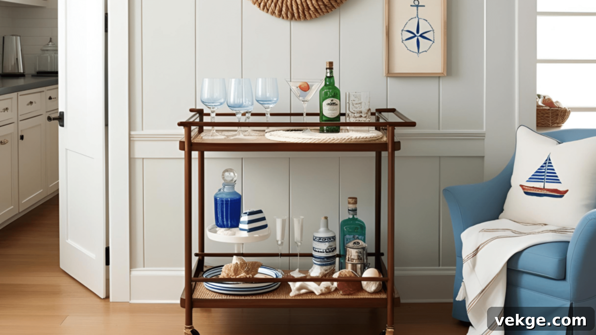 Coastal Bar Cart for Kitchen Entertaining