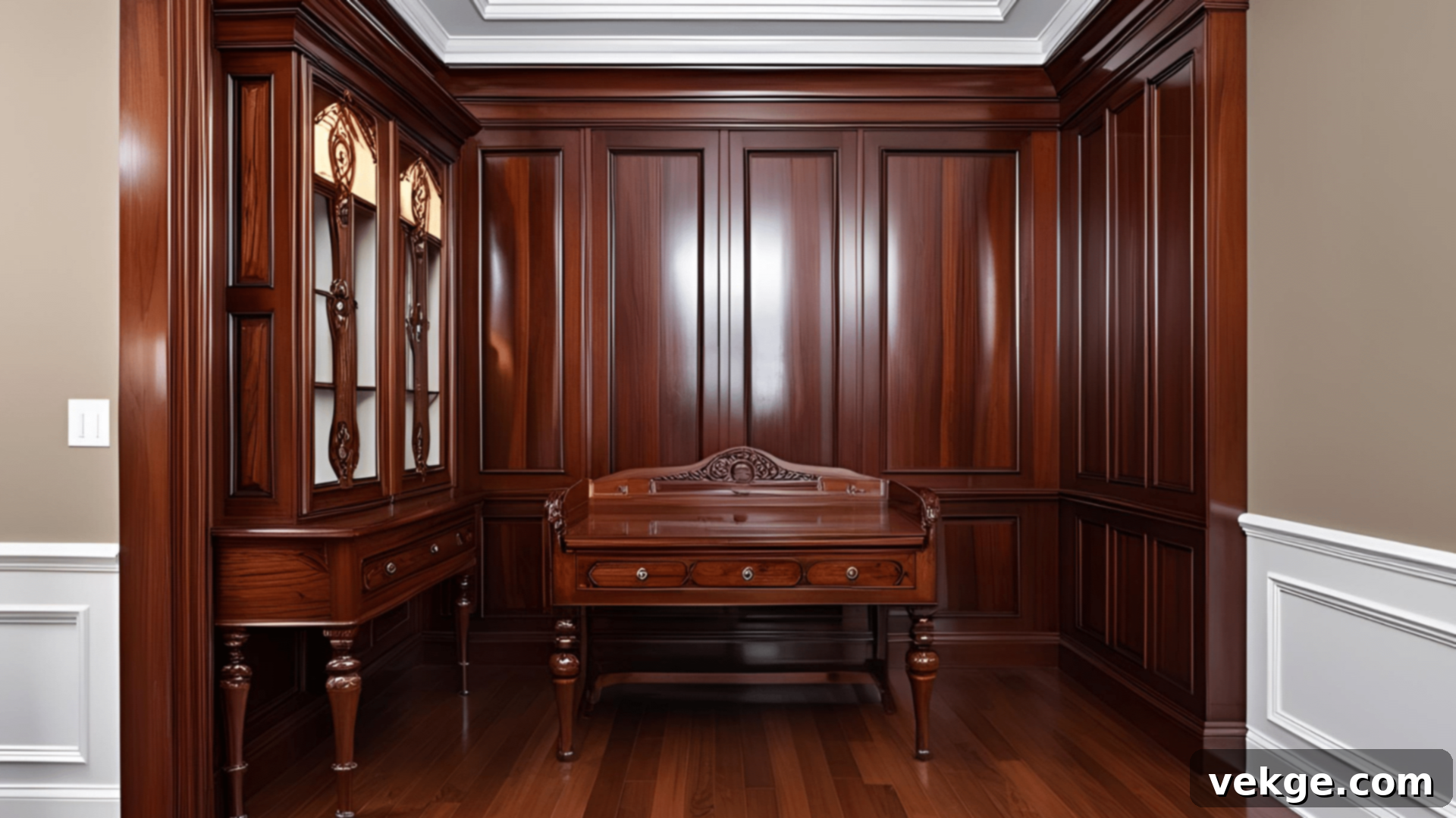 Traditional_Wood_Design: Classic interiors with rich, dark wood furniture and intricate details