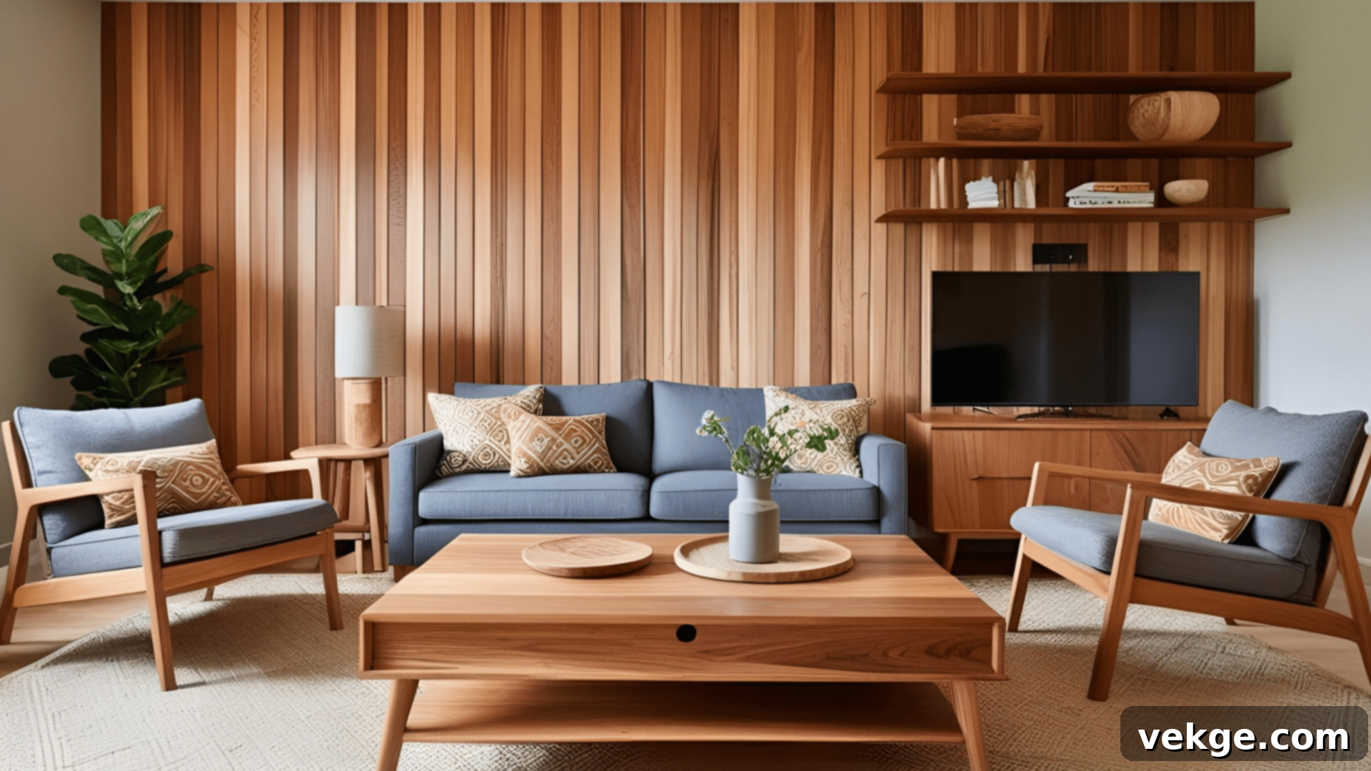 Wooden_Living_Room_Design: Cozy living room with wood furniture, accents, and flooring