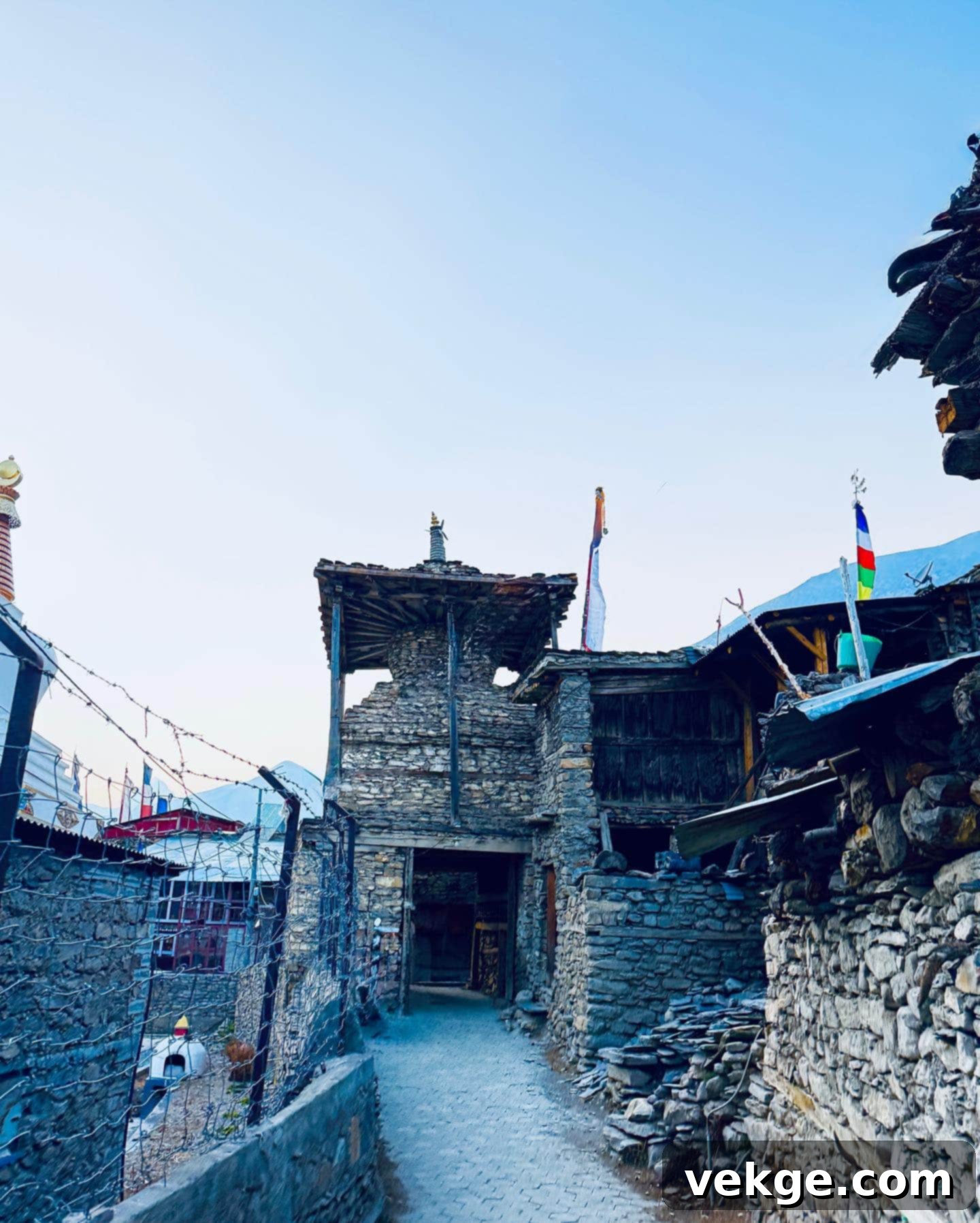 Traditional Houses at Annapurna Circuit Trek in Nepal reflecting the landscape