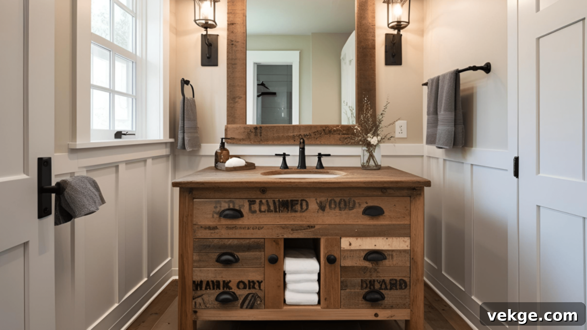 Reclaimed Wood Vanity in a Farmhouse Bathroom