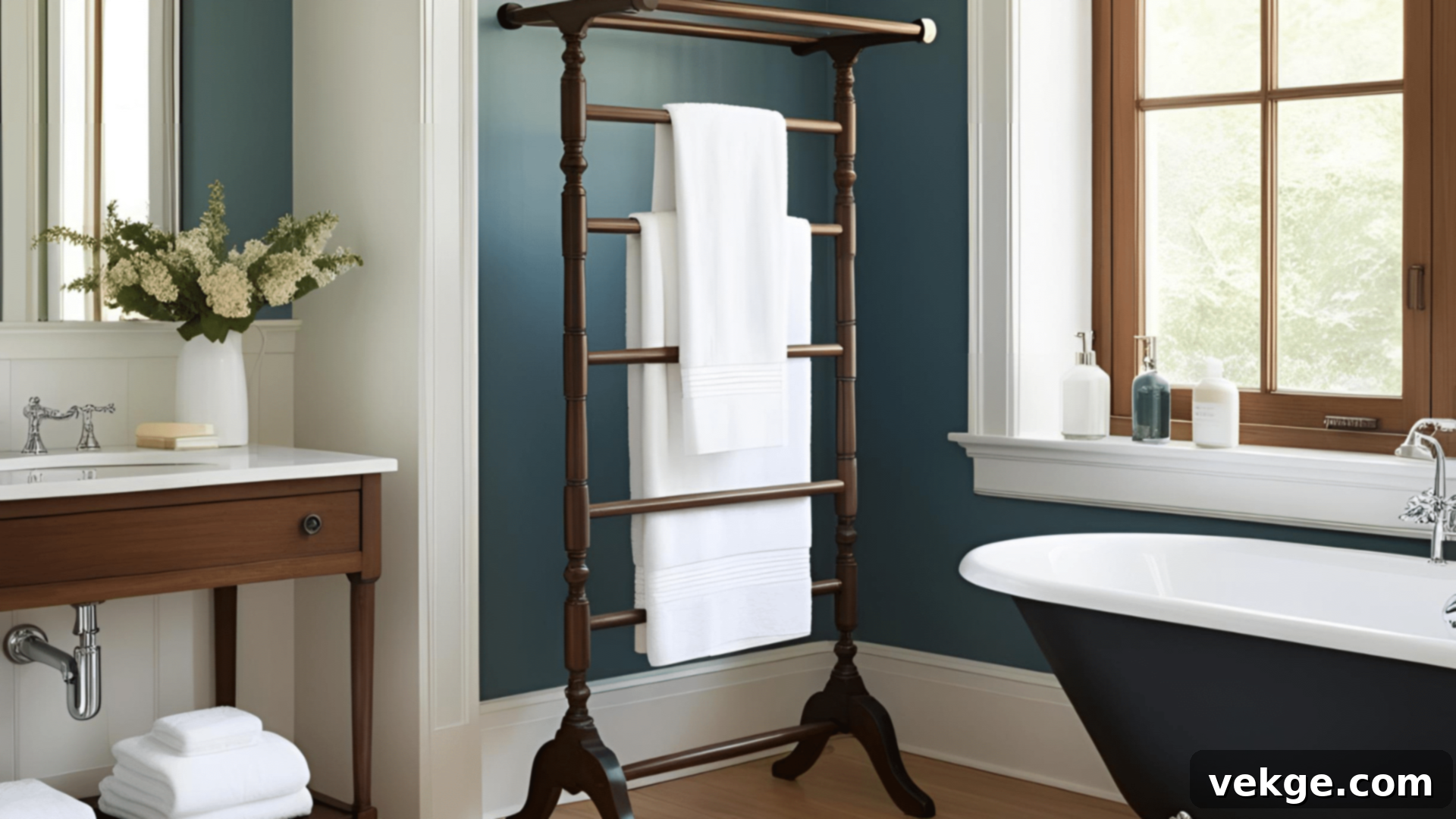 Freestanding Towel Rack in a Farmhouse Bathroom