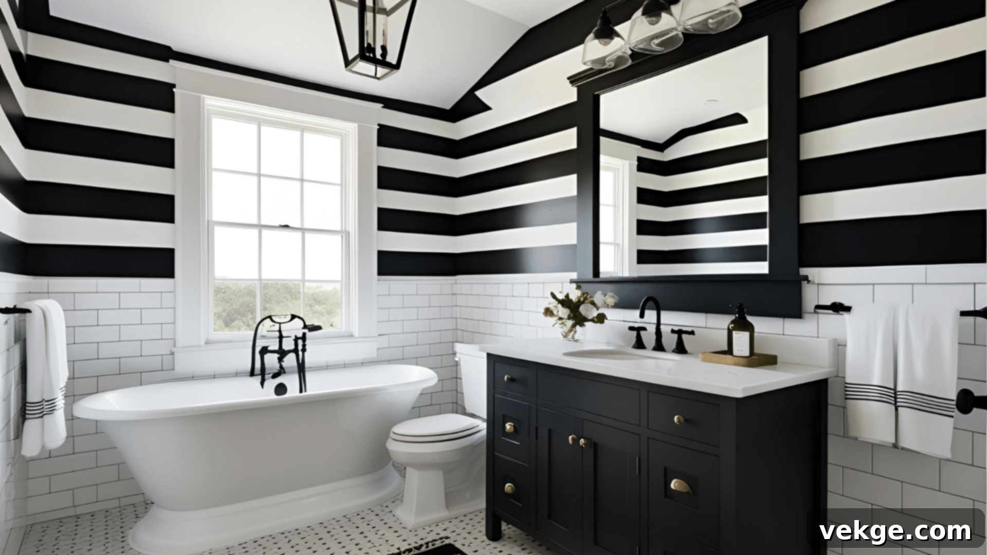 Striking Black and White Contrast in a Farmhouse Bathroom