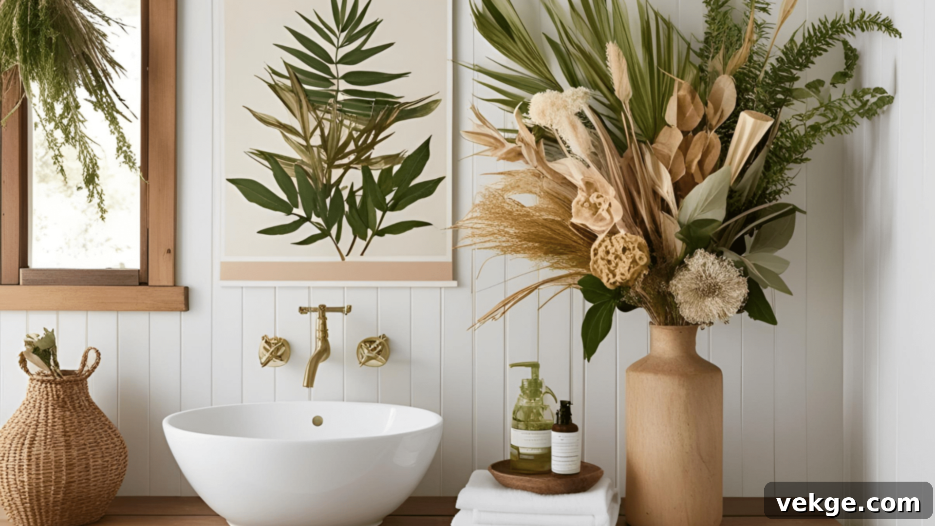 Floral or Botanical Decor in a Farmhouse Bathroom