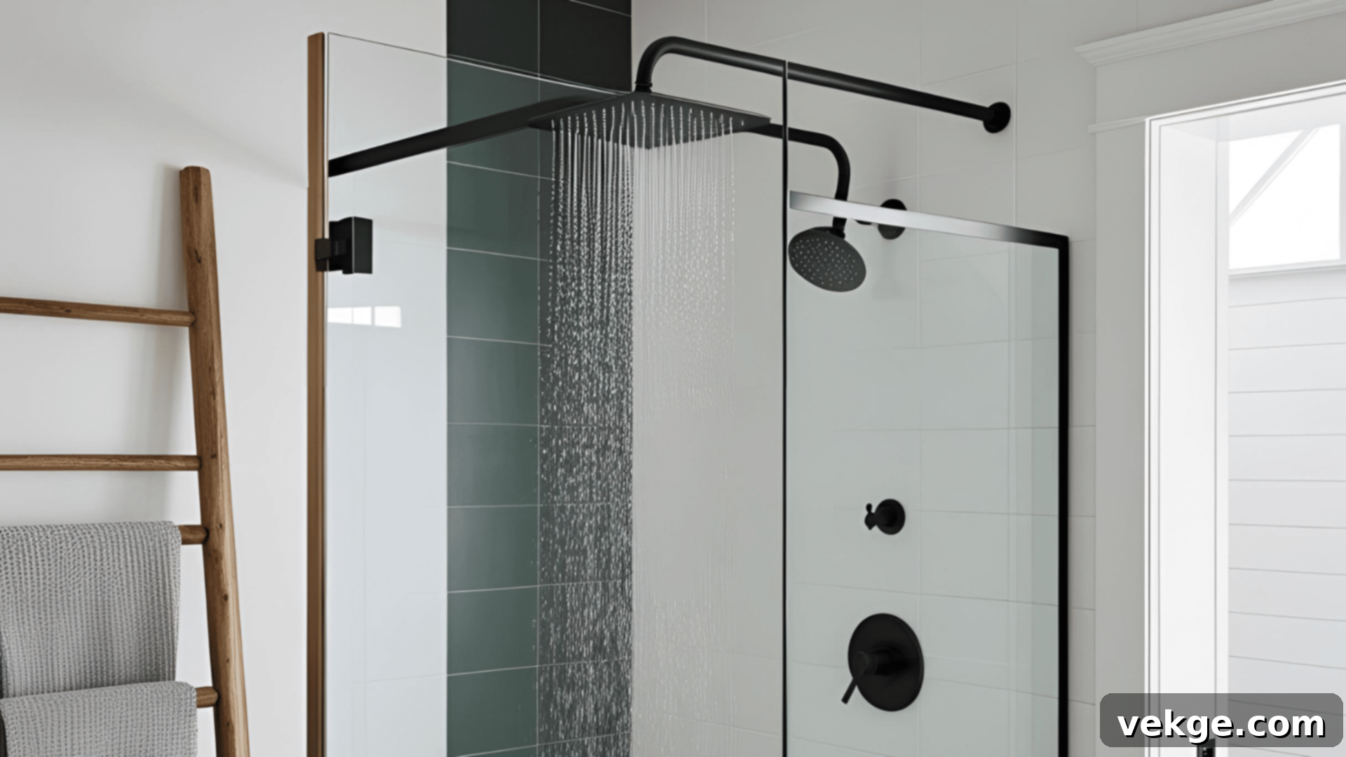 Rain Shower with Glass Enclosure in a Farmhouse Bathroom