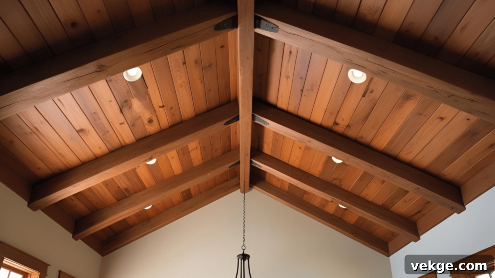 Exposed Wood Beam Ceilings in a Farmhouse Bathroom