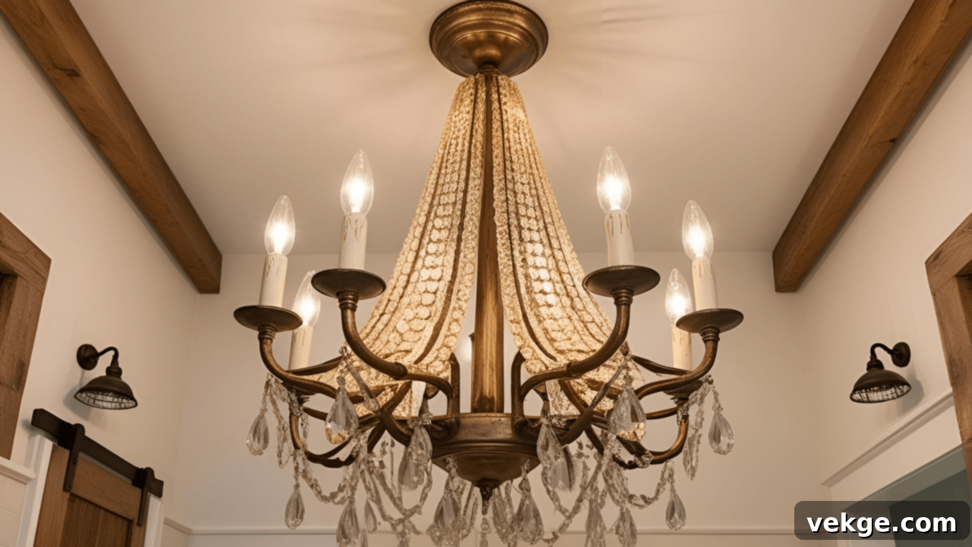 Vintage-Inspired Chandelier in a Farmhouse Bathroom
