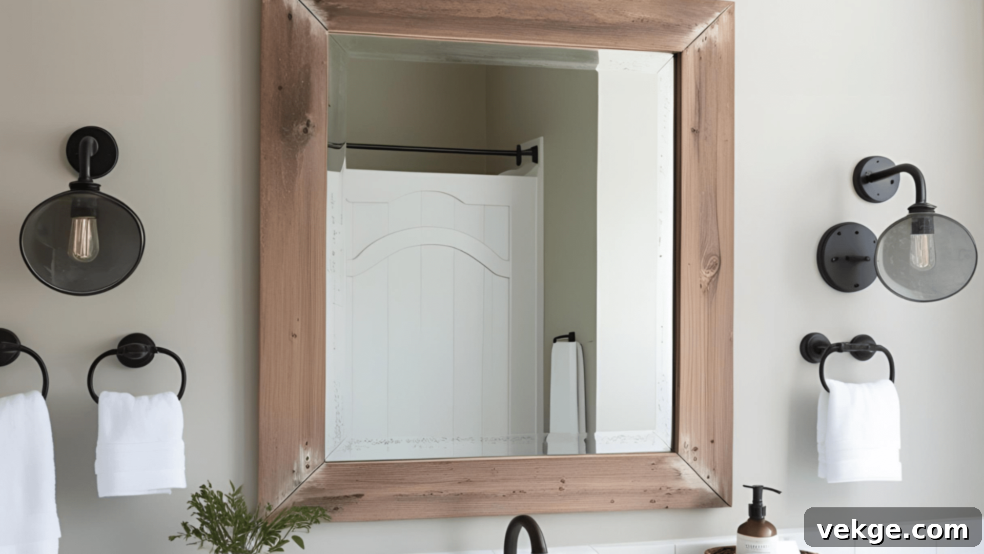Distressed Wood Mirror Frame for a Farmhouse Bathroom