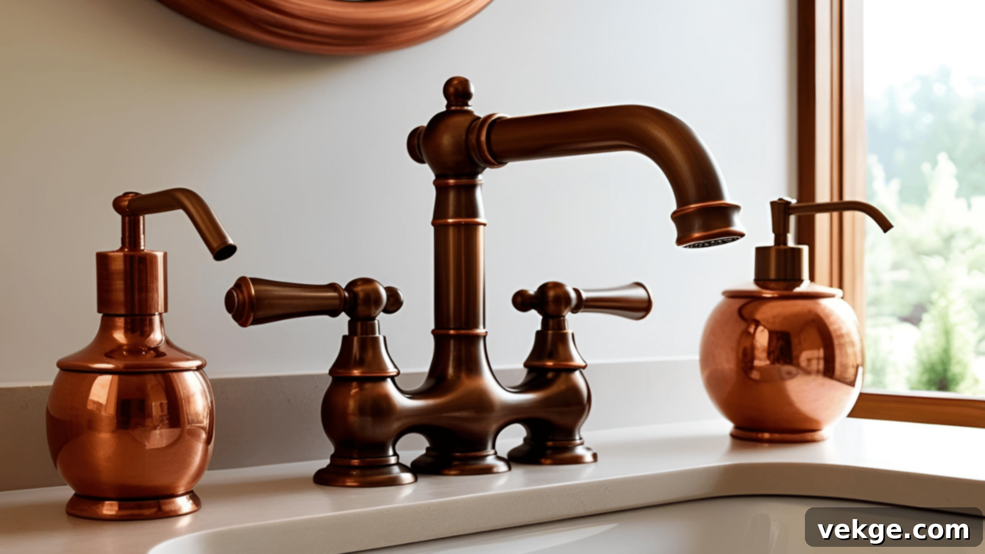 Copper or Bronze Faucets in a Farmhouse Bathroom