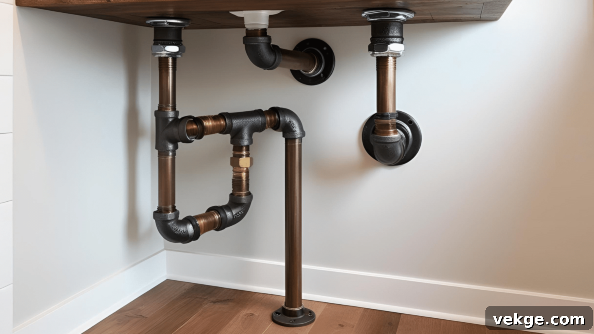 Exposed Plumbing Pipes under a Farmhouse Sink