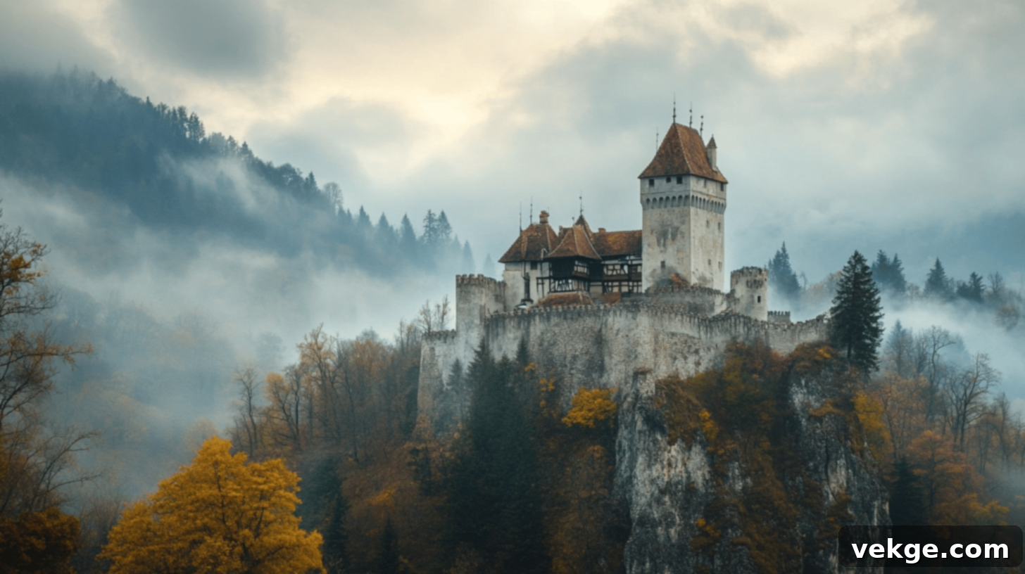 Bran Castle, famously known as Dracula's Castle, a medieval fortress in Transylvania, Romania.