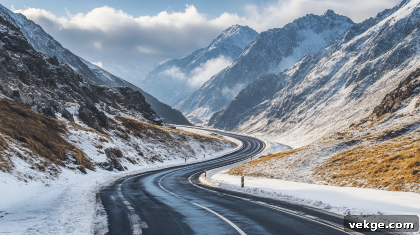 Transfăgărășan Highway, a winding mountain road through the Southern Carpathians, Romania.