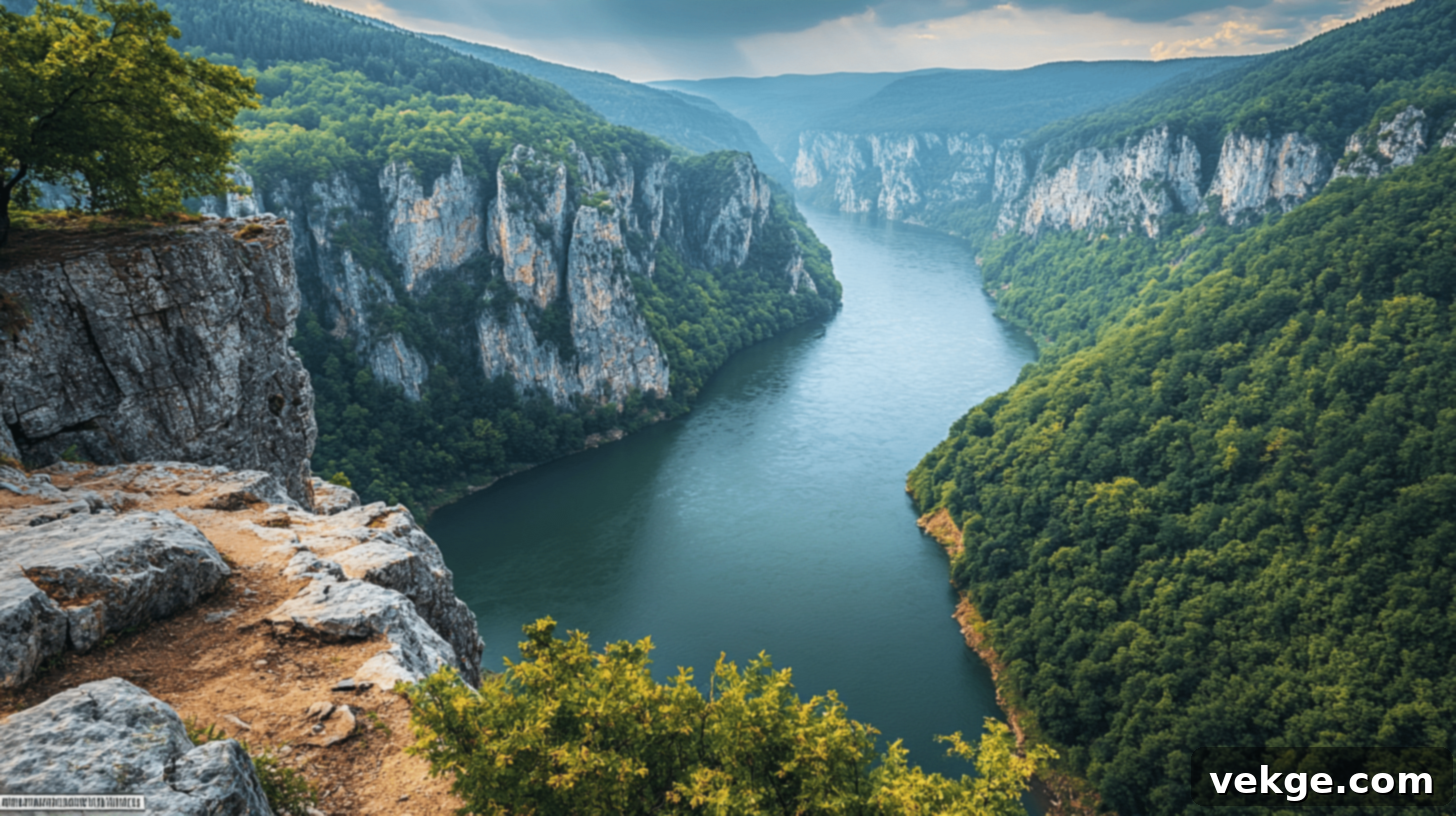 Cazanele Dunării, a dramatic gorge where the Danube River flows through the Carpathian Mountains, Romania.