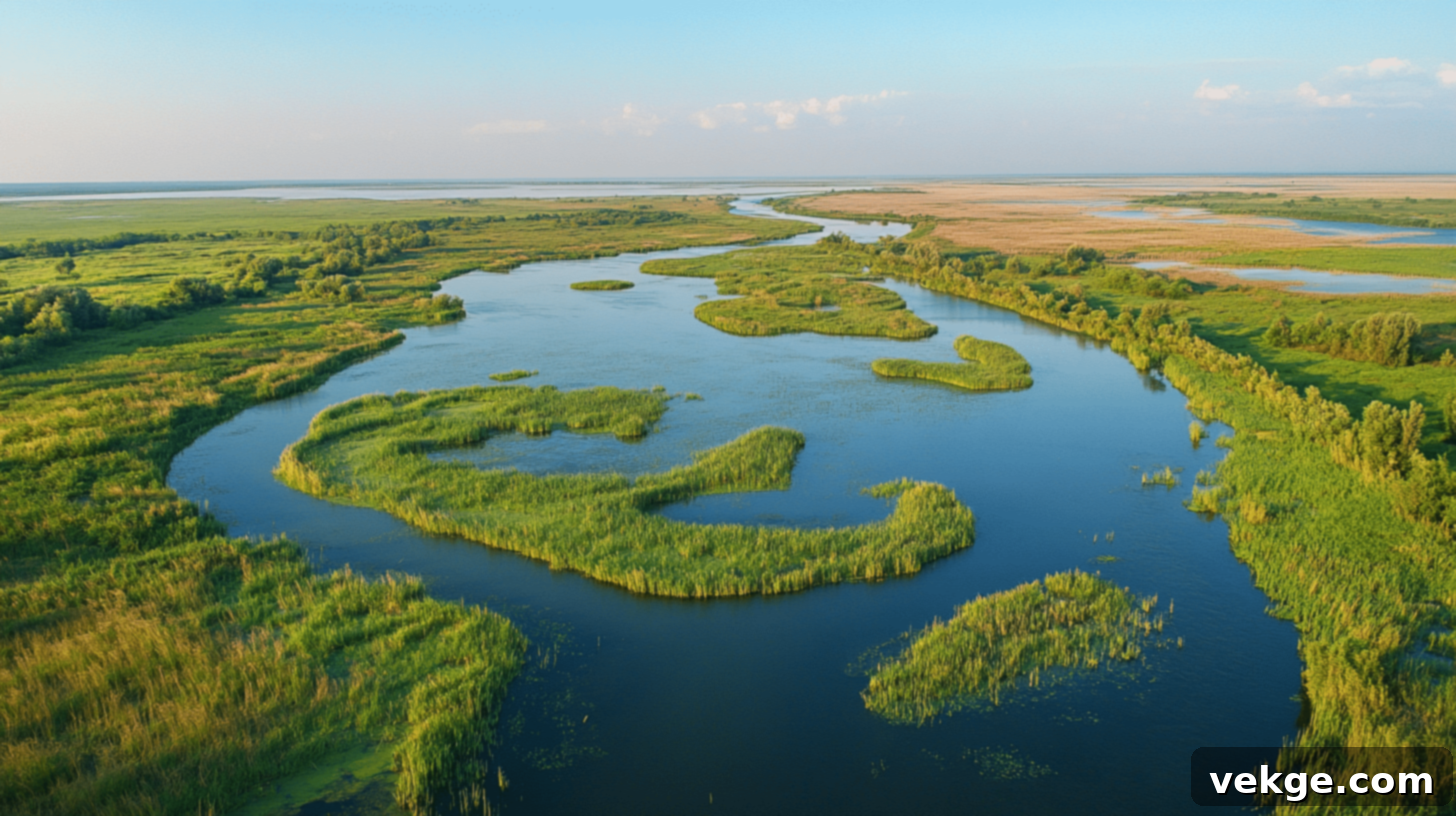 Danube Delta, a vast wetland and UNESCO World Heritage Site in Romania, rich in biodiversity.