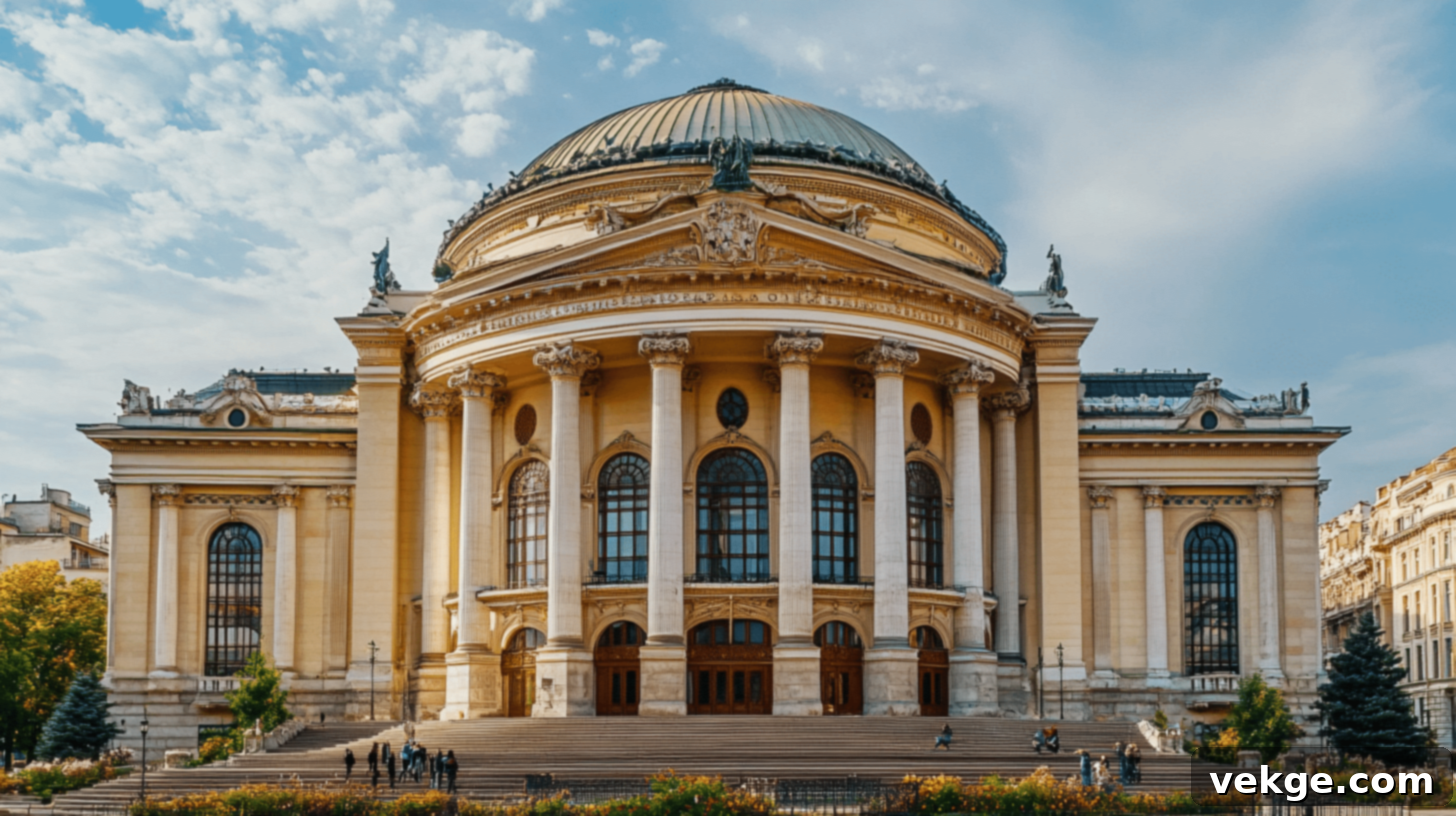 Romanian Atheneum, a neoclassical concert hall in Bucharest, Romania.