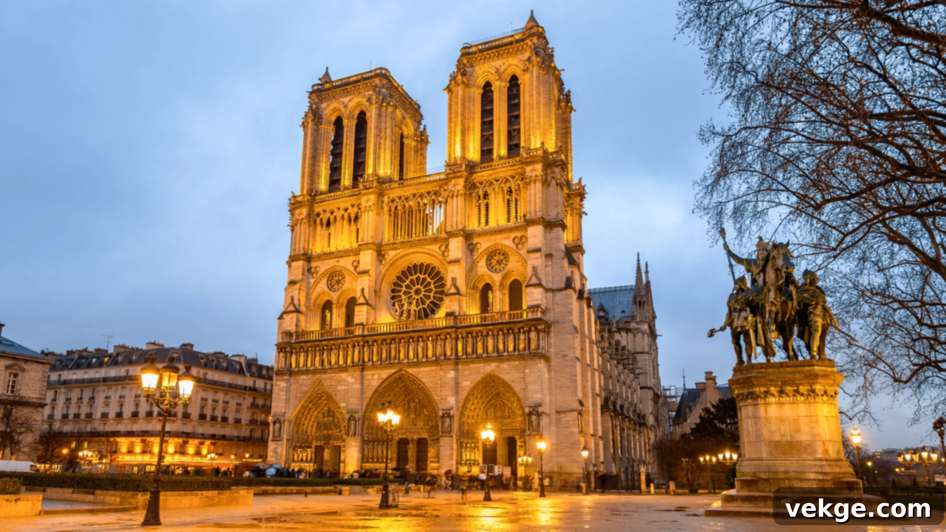Notre-Dame Cathedral, a grand example of French Gothic architecture with its twin towers.