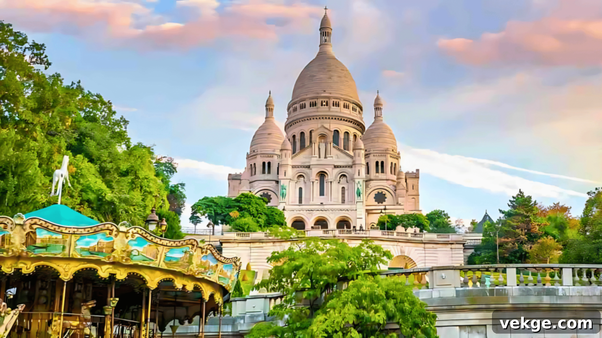 Sacré-Cœur Basilica, a brilliant white church atop Montmartre hill.