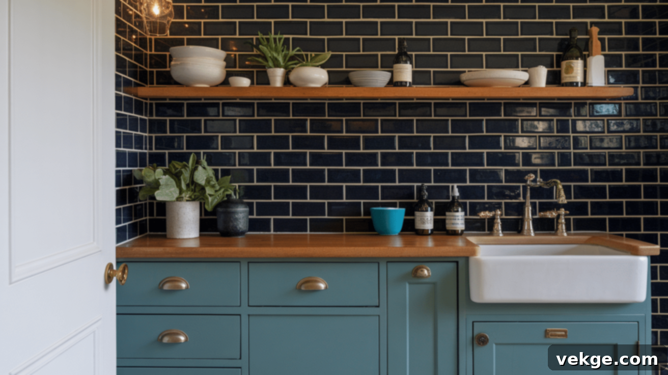 Kitchen Backsplash with Colored Subway Tiles