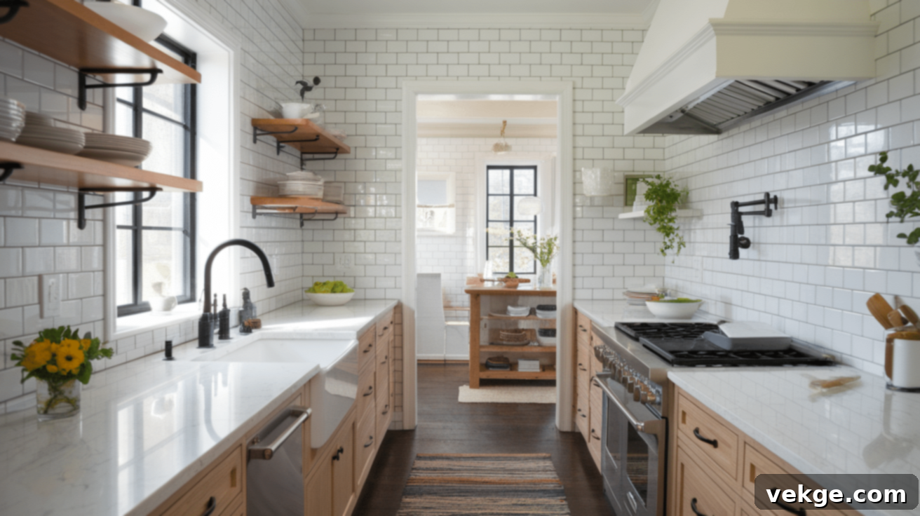 Subway Tile Backsplash extending to the ceiling in a kitchen