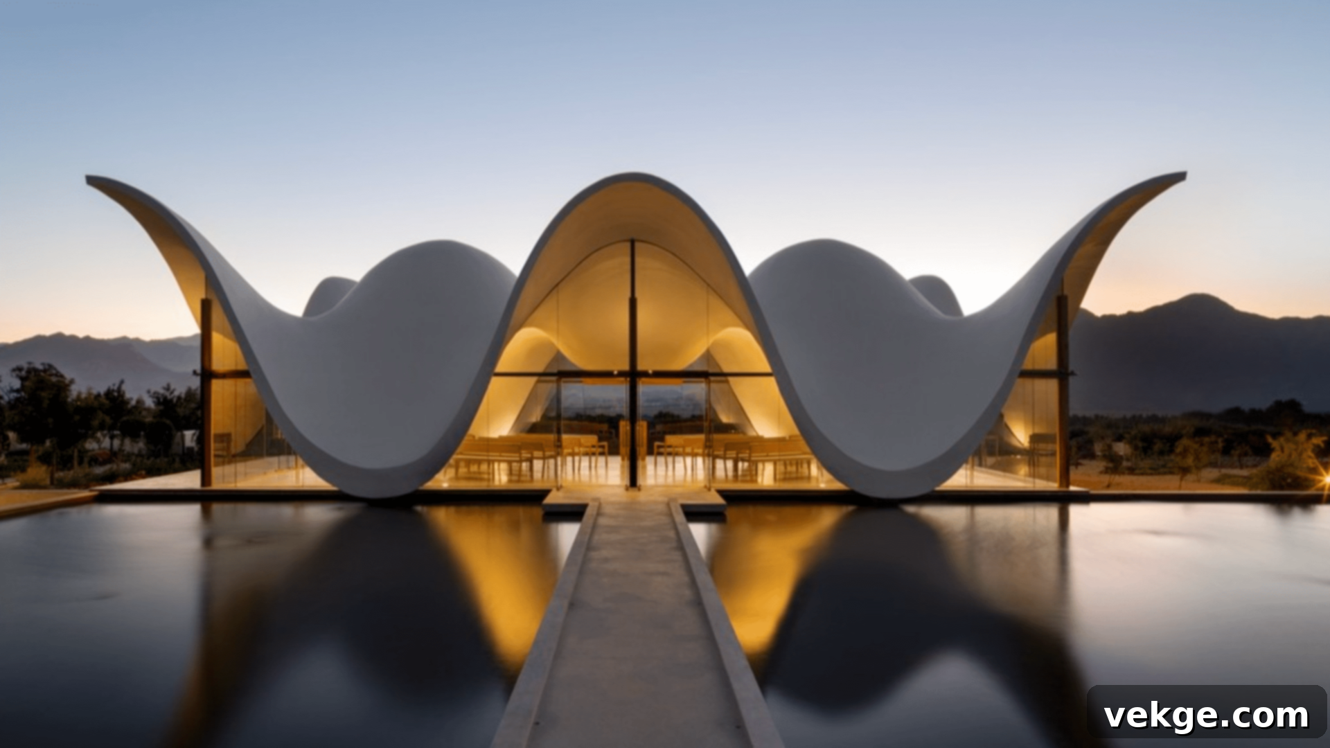 The Bosjes Chapel in South Africa's Western Cape, a modern sacred space with an undulating white concrete roof and glass walls, by Steyn Studio.