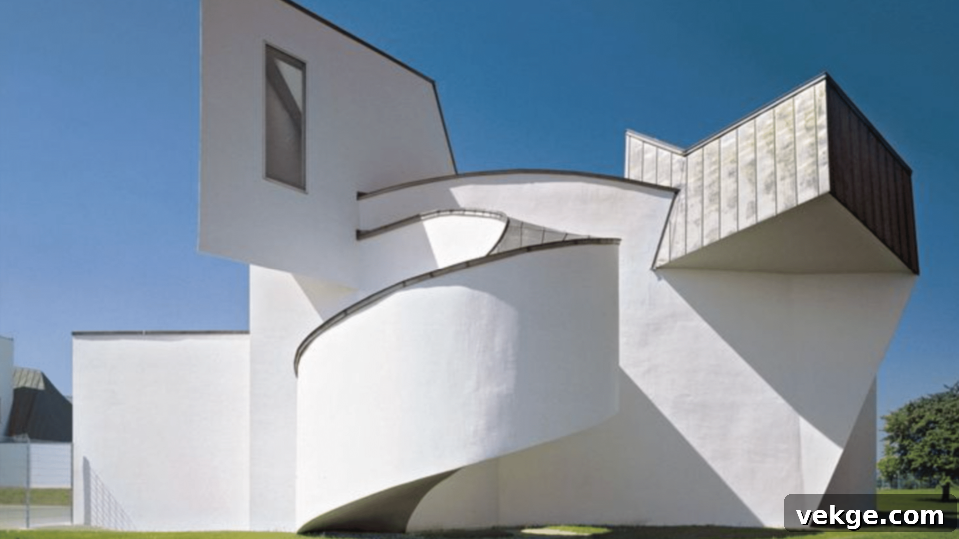 The Vitra Campus in Weil am Rhein, Germany, a unique collection of modern architectural masterpieces by renowned architects like Zaha Hadid, Frank Gehry, and Herzog & de Meuron.