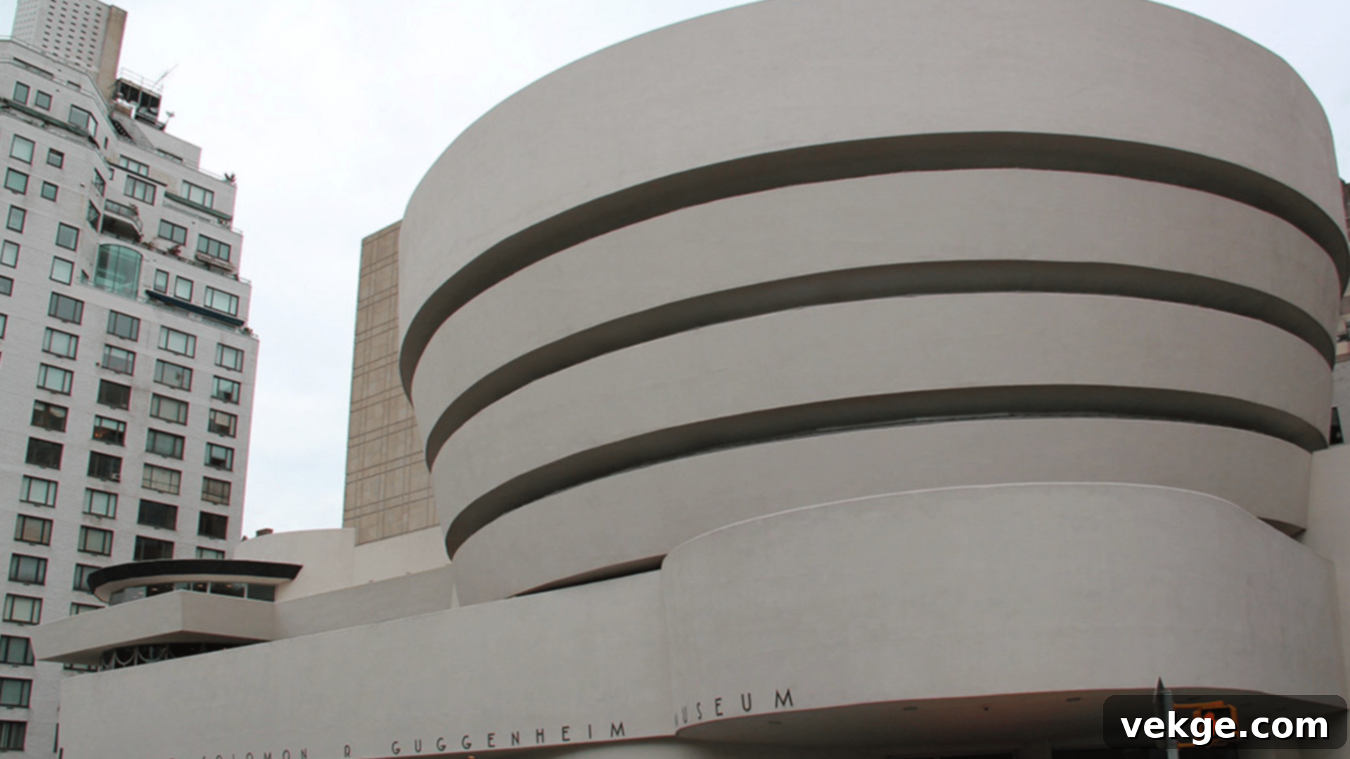 Frank Lloyd Wright's iconic Guggenheim Museum in New York City, featuring a distinctive spiral ramp and unique modern design.